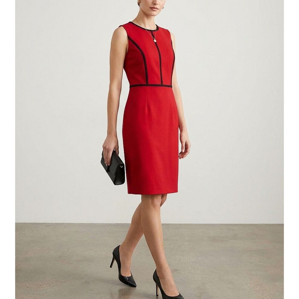 NWT Black Label by Evan-Picone Red Dress Size 4 Sheath Piping Cocktail Holiday